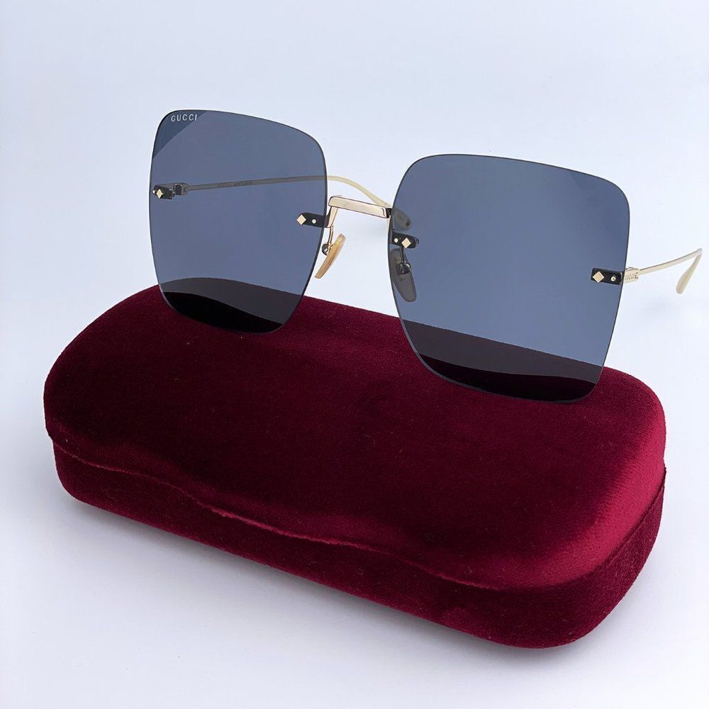 New Gucci Gg1147s 001 Gold Dark Gray Rimless Metal Butterfly Oversized Women